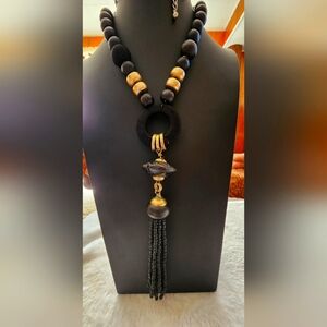 Vintage Chico’s Statement Beaded Necklace with Bold Tassel Pendant